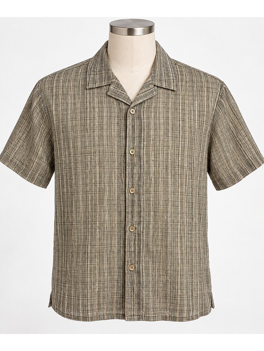 Zara Men's L Textured Plaid Short Sleeve Button Up Shirt